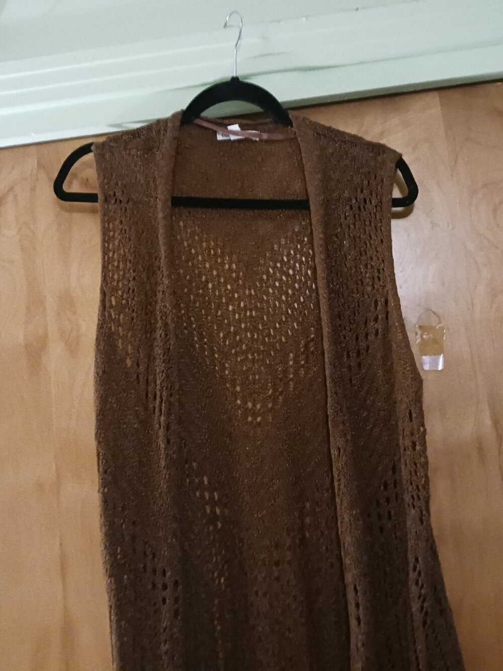 Brown Long Crochet Vest Size 18/20